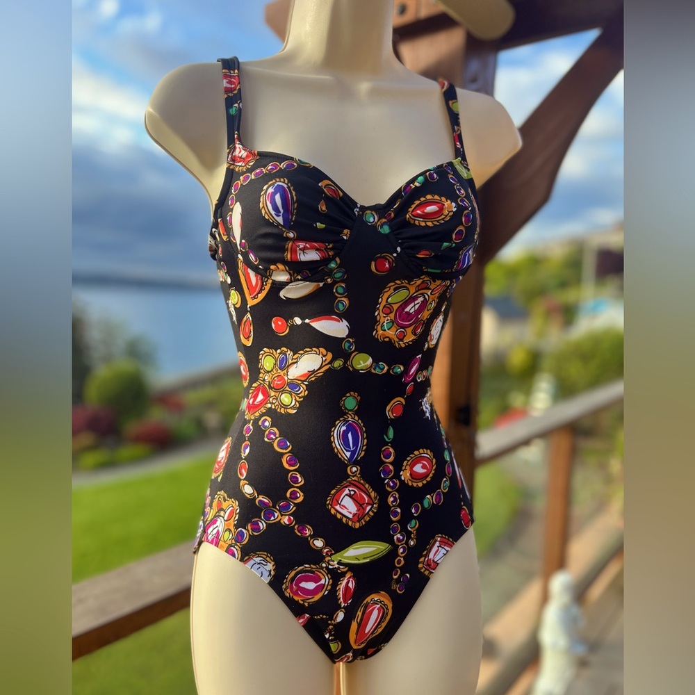 Vintage Anne Klein Bejeweled One Piece Swimsuit Size 6